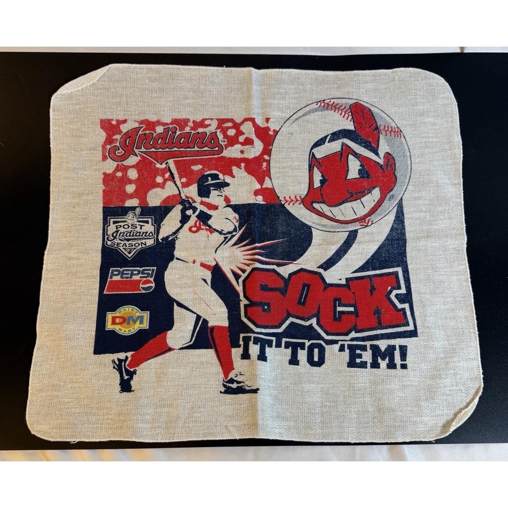 Vtg. Cleveland Indians Sock-it-to-em Rally Towel 1997 Playoffs 17x15" Dairy Mart